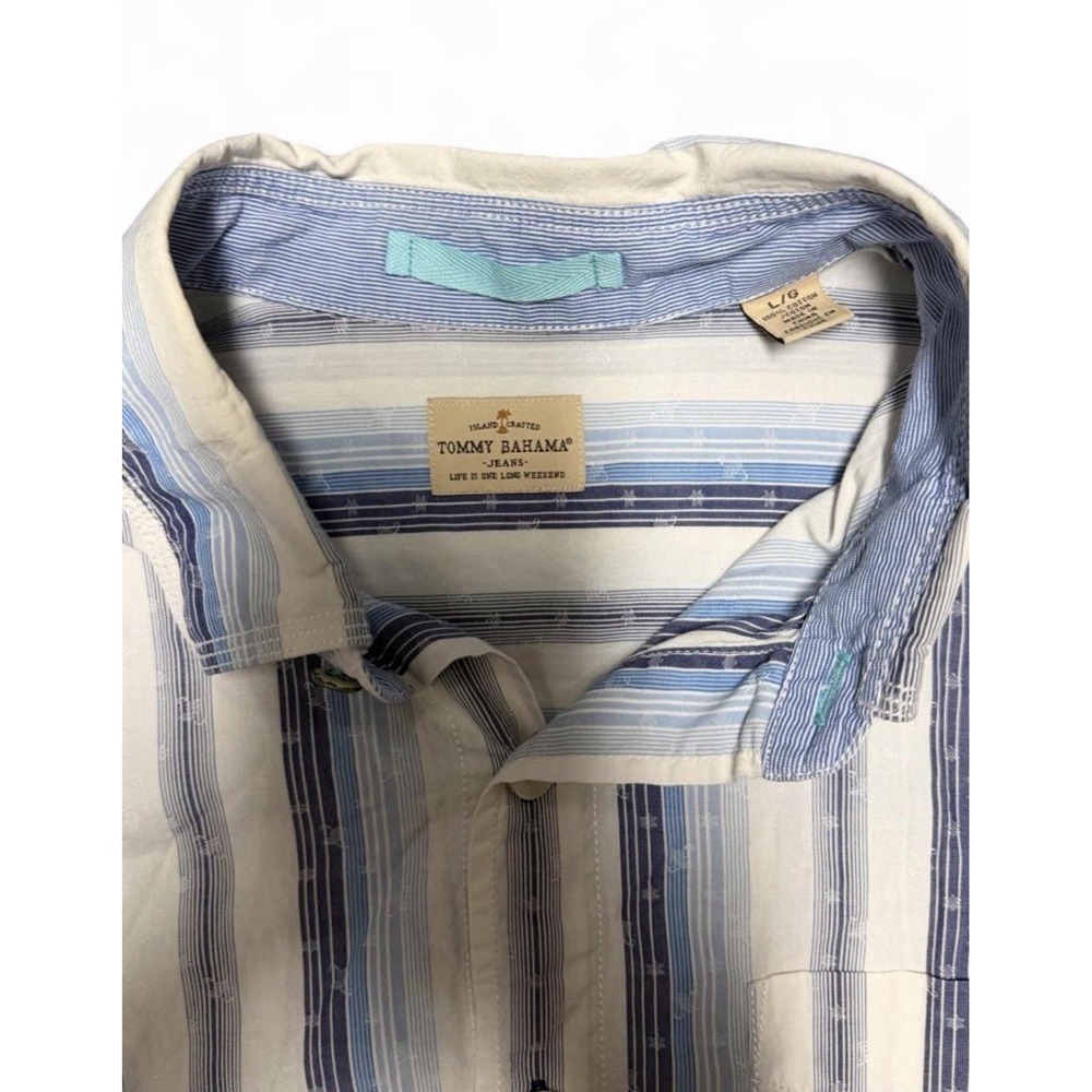 Tommy Bahama Jeans Men's L Blue/White Striped Button-Down Long Sleeve Cotton - Picture 3 of 4
